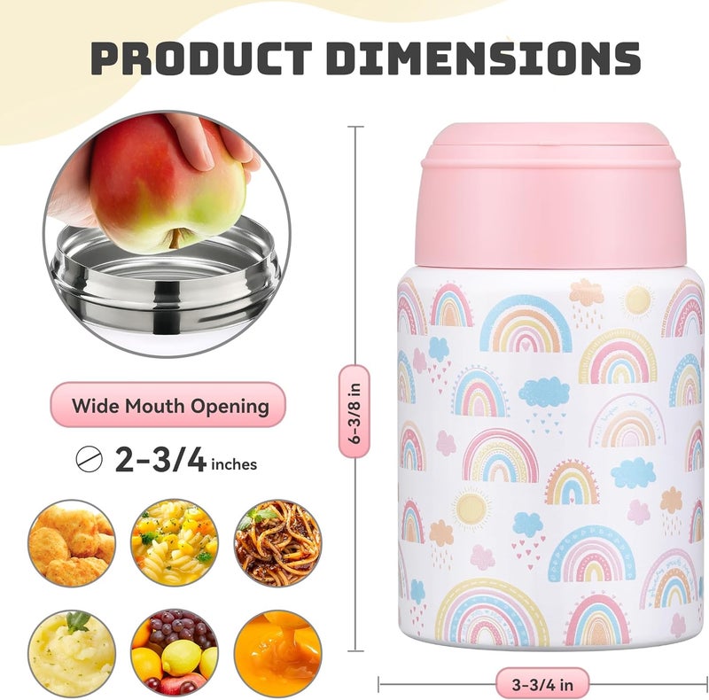 Haweek Soup Thermo for Hot Food Kids 16oz Insulated Food Jar Leakproof Thermo Lunch Container for Kids Wide-Mouth Stainless Steel Lunch Box for School with Handle Folding Spoon(3+)​ - Image 3